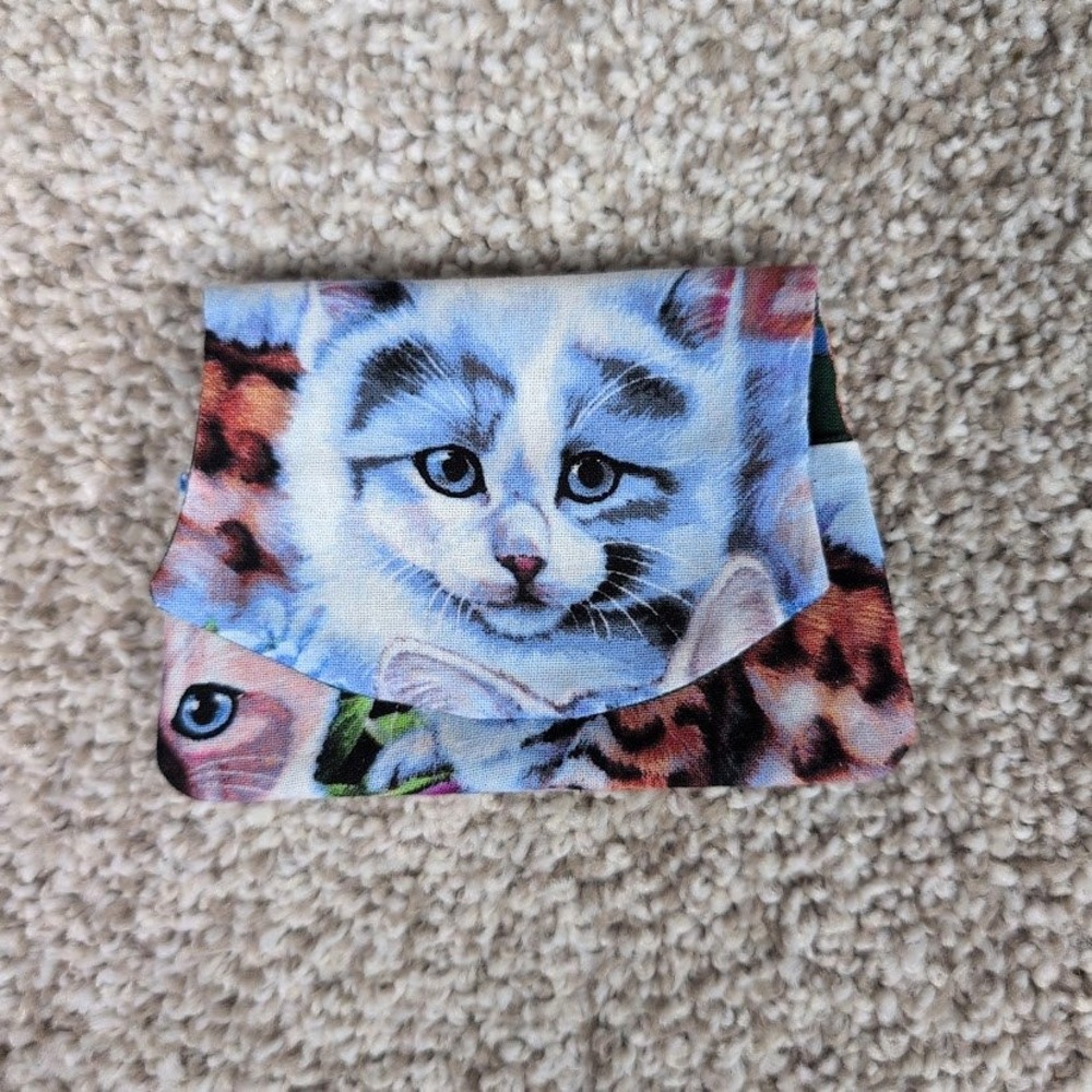 Cute Cats Kittens Hunter Green Fabric Pocket Wallet Credit Card Holder Handmade